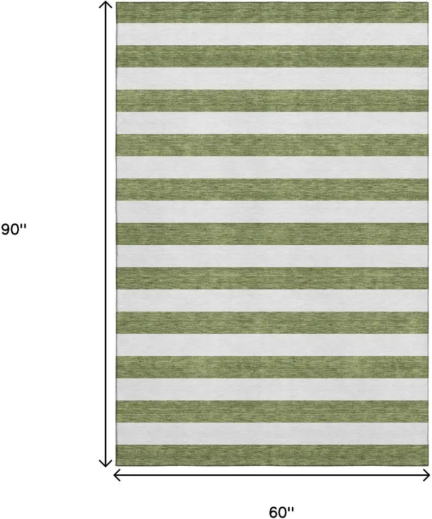 Olive Green And Ivory Striped Washable Area Rug With UV Protection Photo 9