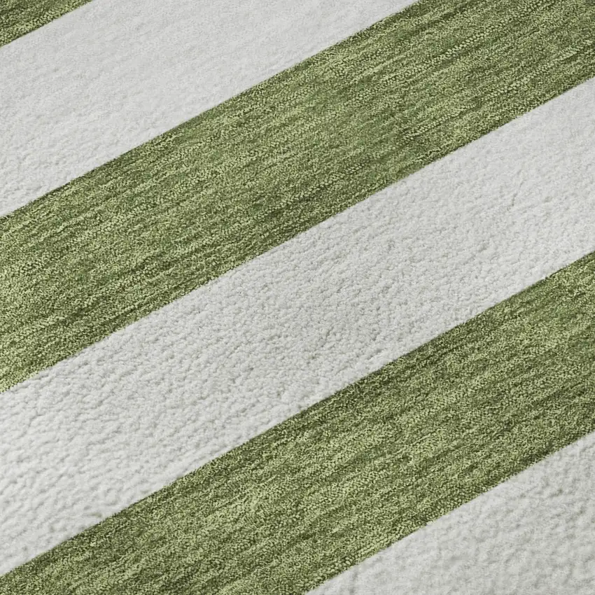 Olive Green And Ivory Striped Washable Area Rug With UV Protection Photo 3