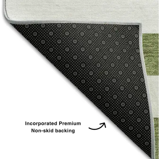 Olive Green And Ivory Striped Washable Area Rug With UV Protection Photo 6