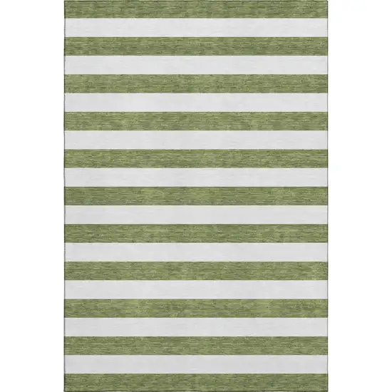Olive Green And Ivory Striped Washable Area Rug With UV Protection Photo 1
