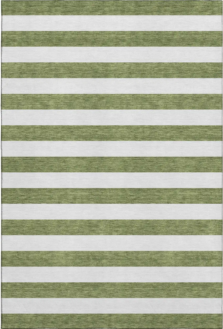 Olive Green And Ivory Striped Washable Area Rug With UV Protection Photo 1