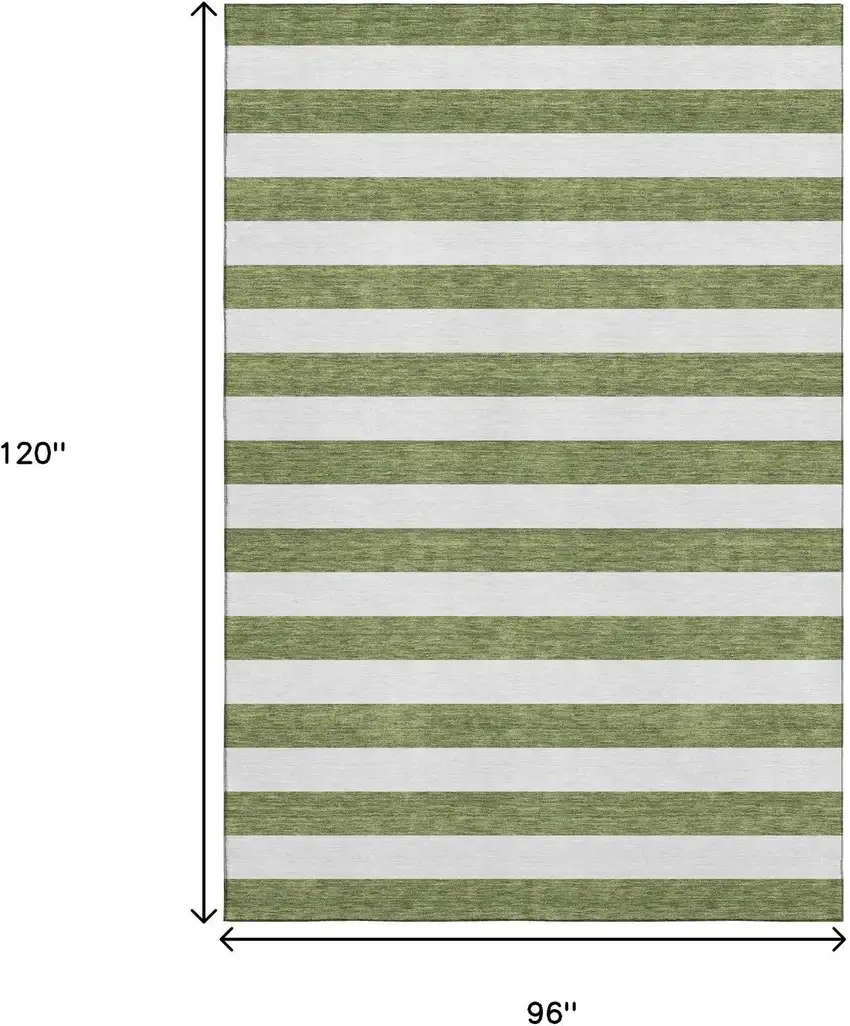 Olive Green And Ivory Striped Washable Area Rug With UV Protection Photo 6