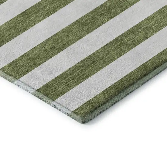 Olive Green And Ivory Striped Washable Area Rug With UV Protection Photo 8