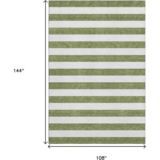 Olive Green And Ivory Striped Washable Area Rug With UV Protection Photo 6