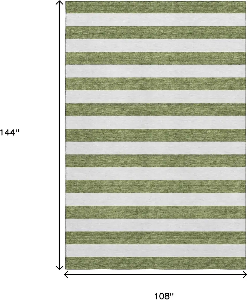 Olive Green And Ivory Striped Washable Area Rug With UV Protection Photo 6