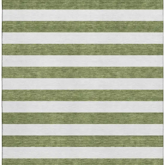 Olive Green And Ivory Striped Washable Area Rug With UV Protection Photo 9