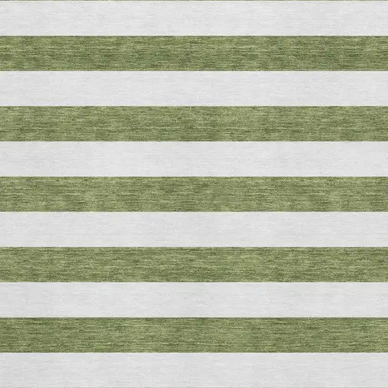 Olive Green And Ivory Striped Washable Area Rug With UV Protection Photo 8