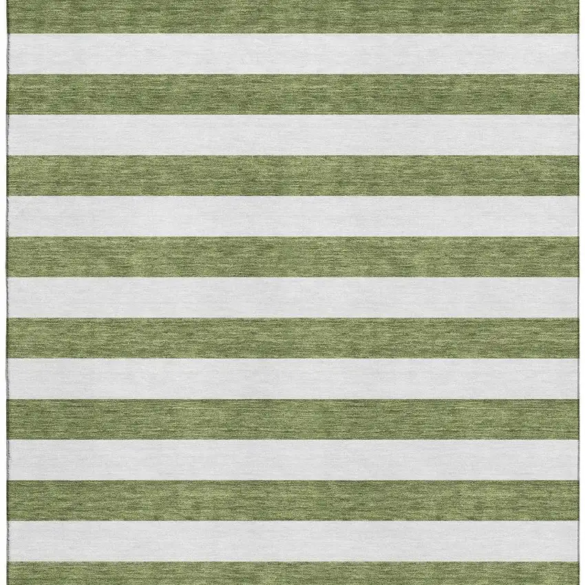 Olive Green And Ivory Striped Washable Area Rug With UV Protection Photo 4