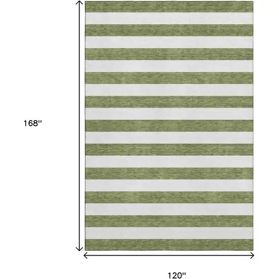 Olive Green And Ivory Striped Washable Area Rug With UV Protection Photo 7