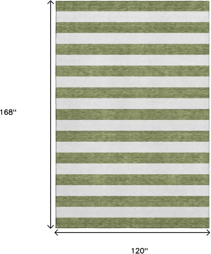 Olive Green And Ivory Striped Washable Area Rug With UV Protection Photo 7