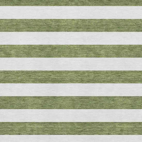 Olive Green And Ivory Striped Washable Area Rug With UV Protection Photo 3