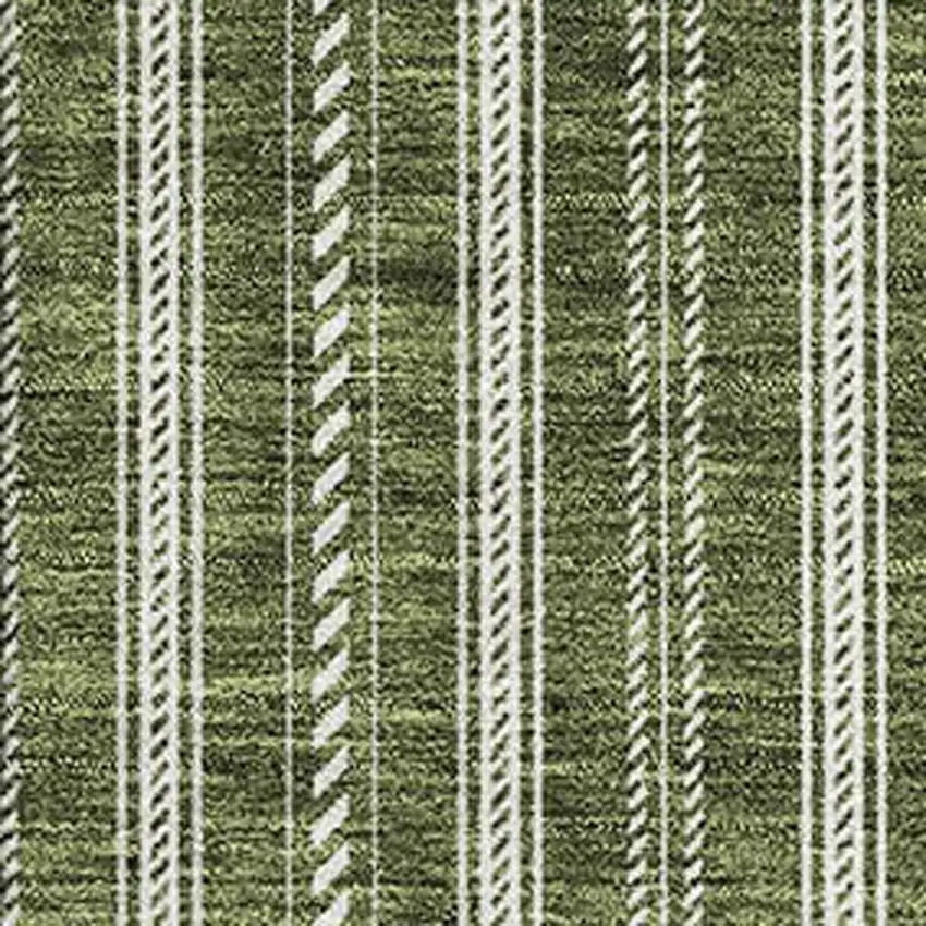 Olive Green And Ivory Striped Washable Area Rug With UV Protection Photo 2