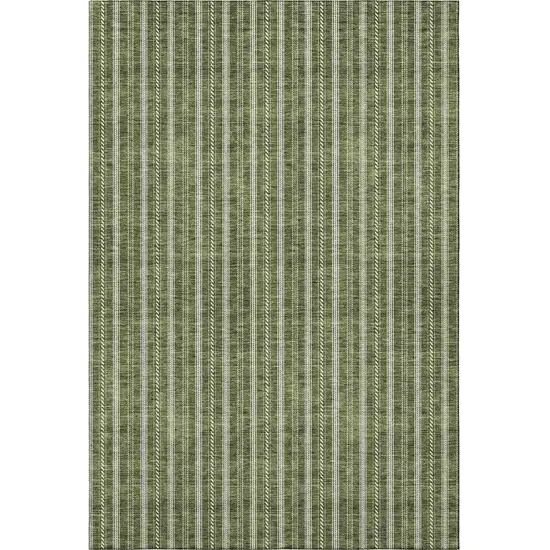 Olive Green And Ivory Striped Washable Area Rug With UV Protection Photo 3
