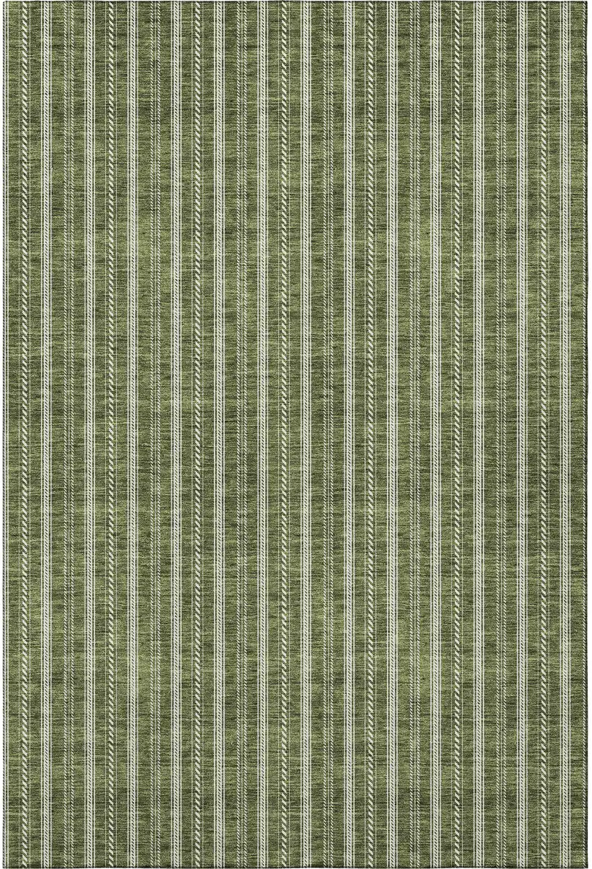 Olive Green And Ivory Striped Washable Area Rug With UV Protection Photo 3