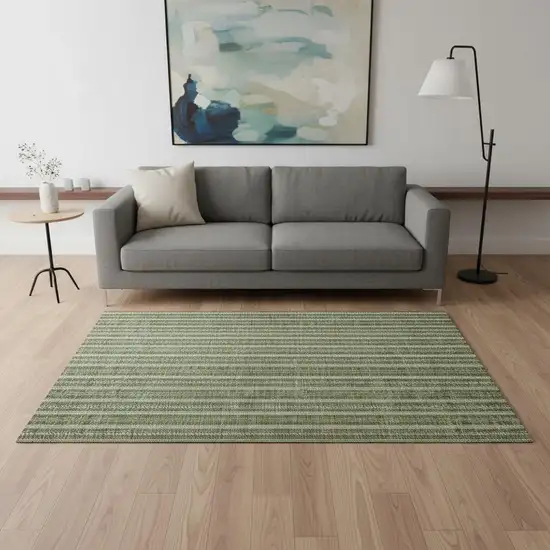 Olive Green And Ivory Striped Washable Area Rug With UV Protection Photo 2