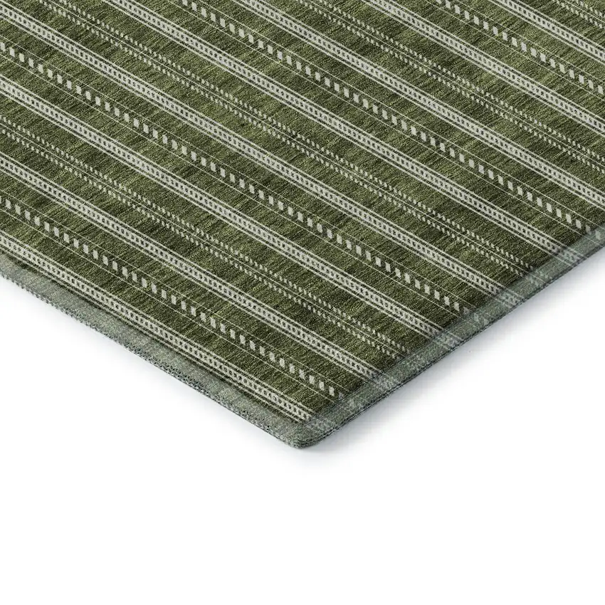Olive Green And Ivory Striped Washable Area Rug With UV Protection Photo 7