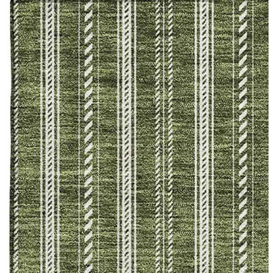Olive Green And Ivory Striped Washable Area Rug With UV Protection Photo 2