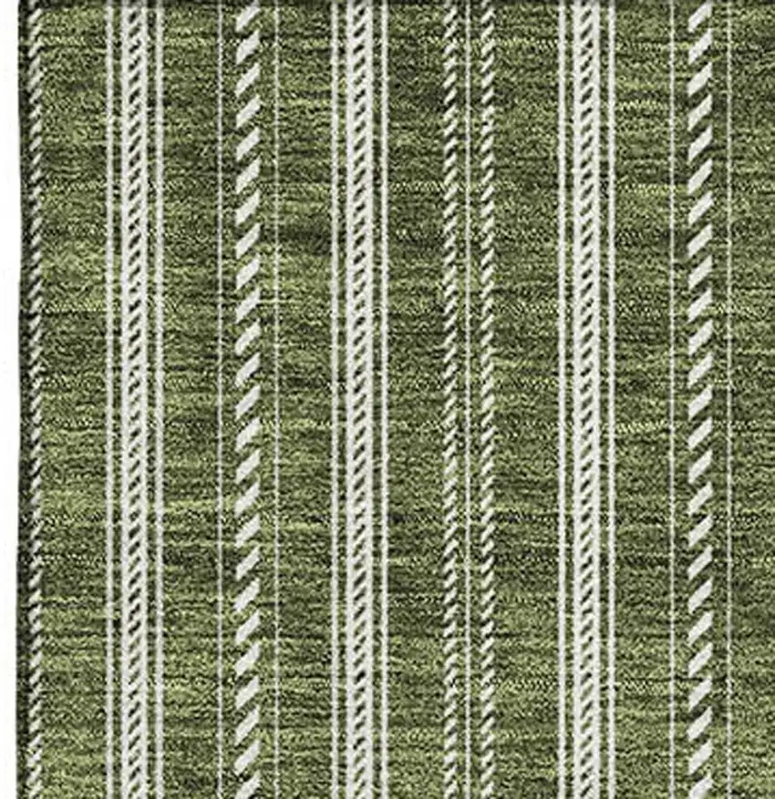 Olive Green And Ivory Striped Washable Area Rug With UV Protection Photo 2