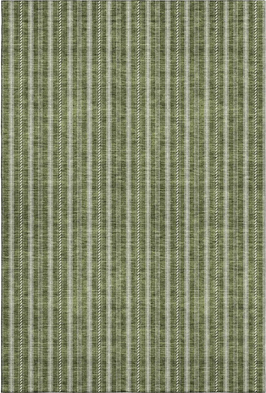 Olive Green And Ivory Striped Washable Area Rug With UV Protection Photo 1