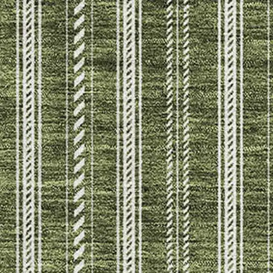 Olive Green And Ivory Striped Washable Area Rug With UV Protection Photo 2