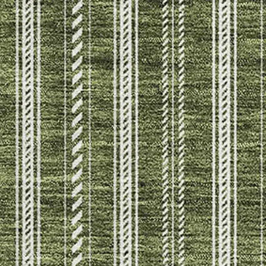 Olive Green And Ivory Striped Washable Area Rug With UV Protection Photo 2