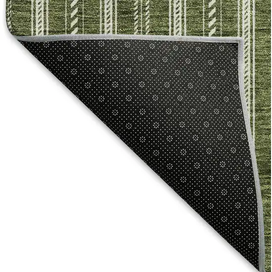 Olive Green And Ivory Striped Washable Area Rug With UV Protection Photo 6