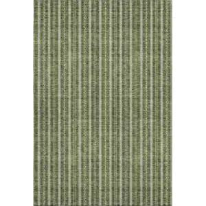 Photo of Olive Green And Ivory Striped Washable Area Rug With UV Protection