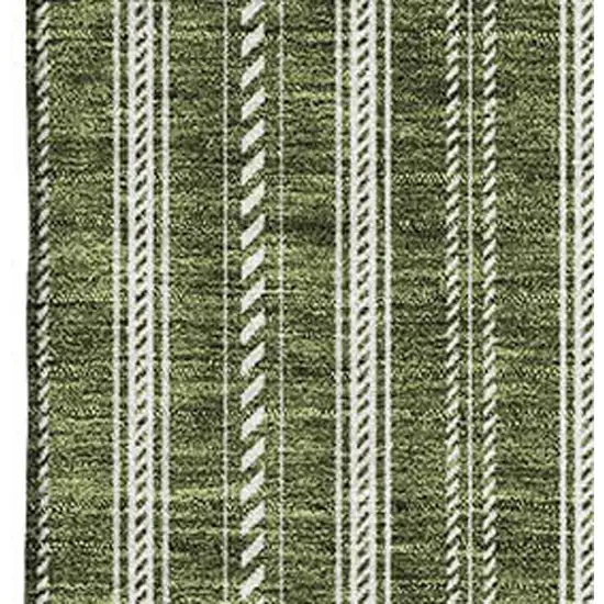 Olive Green And Ivory Striped Washable Area Rug With UV Protection Photo 2