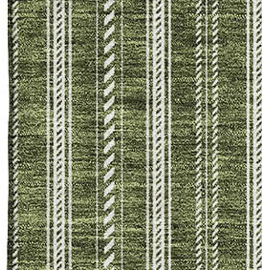 Olive Green And Ivory Striped Washable Area Rug With UV Protection Photo 2