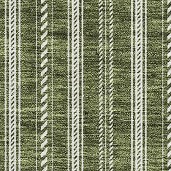 Olive Green And Ivory Striped Washable Area Rug With UV Protection Photo 2
