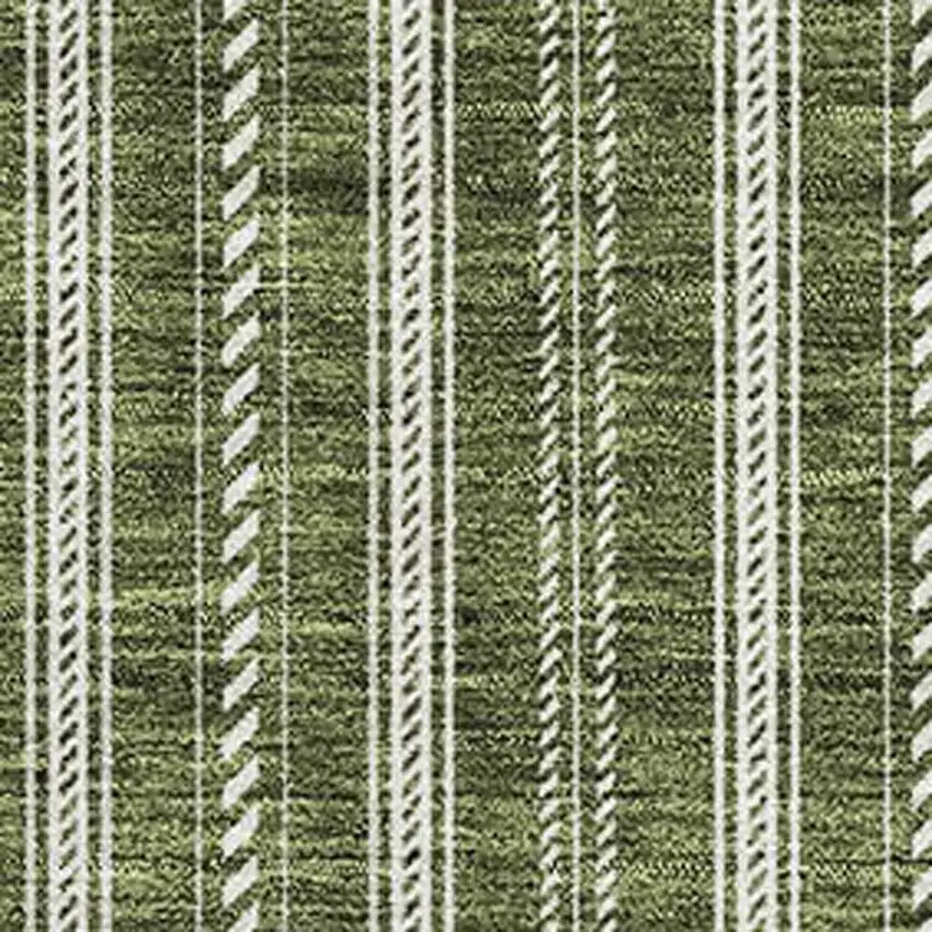 Olive Green And Ivory Striped Washable Area Rug With UV Protection Photo 2