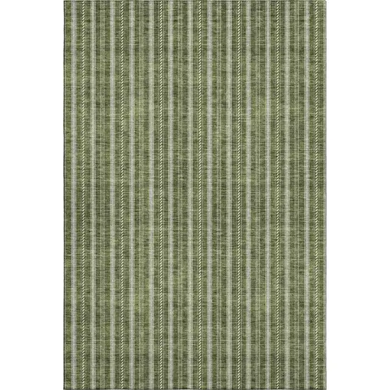 Olive Green And Ivory Striped Washable Area Rug With UV Protection Photo 1