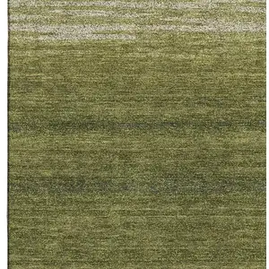 Photo of Olive Green And Ivory Striped Washable Area Rug With UV Protection