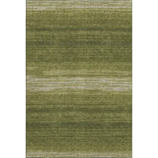 Olive Green And Ivory Striped Washable Area Rug With UV Protection Photo 1