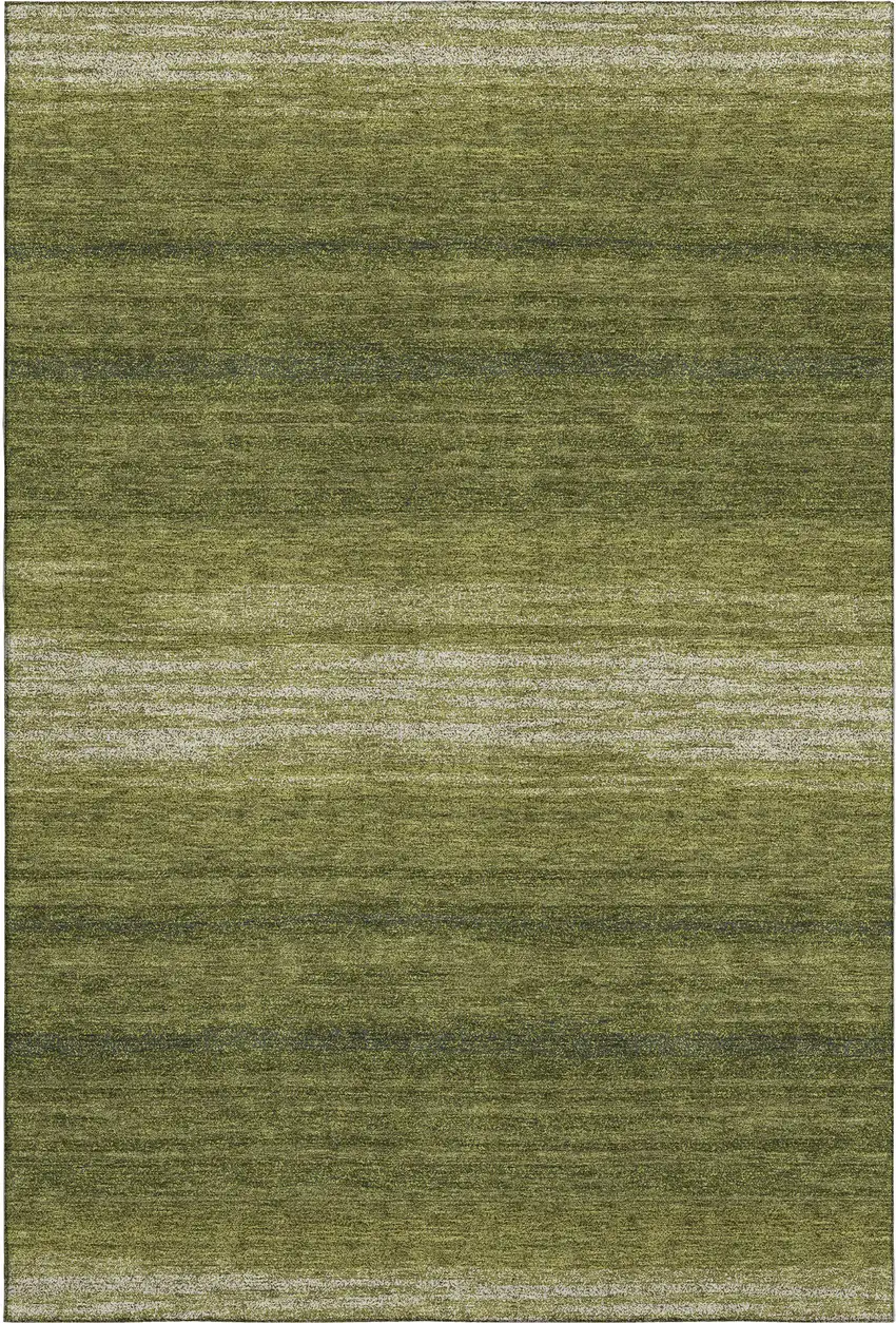 Olive Green And Ivory Striped Washable Area Rug With UV Protection Photo 1