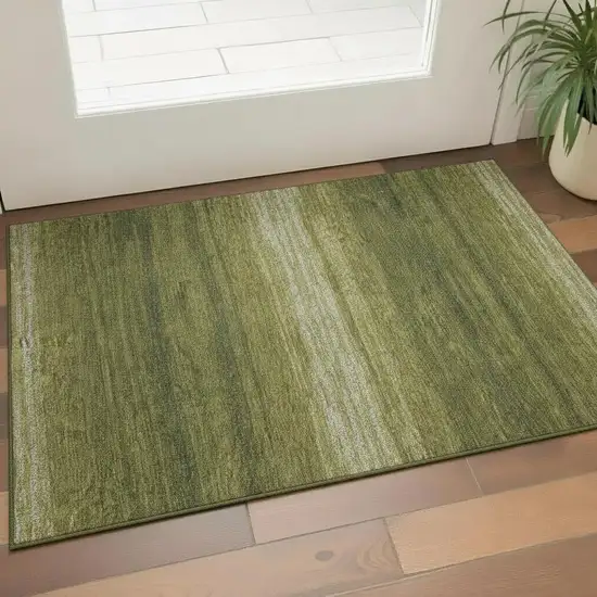 Olive Green And Ivory Striped Washable Area Rug With UV Protection Photo 2