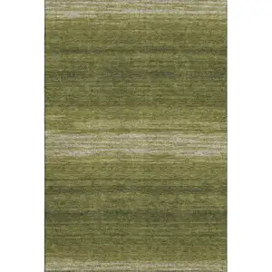 Photo of Olive Green And Ivory Striped Washable Area Rug With UV Protection