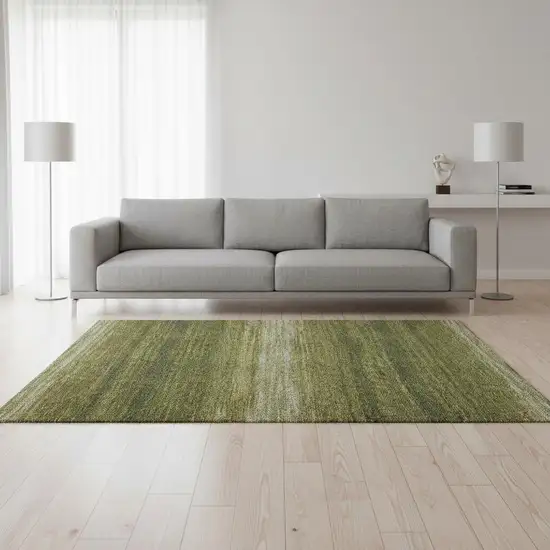 Olive Green And Ivory Striped Washable Area Rug With UV Protection Photo 2