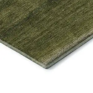 Photo of Olive Green And Ivory Striped Washable Area Rug With UV Protection