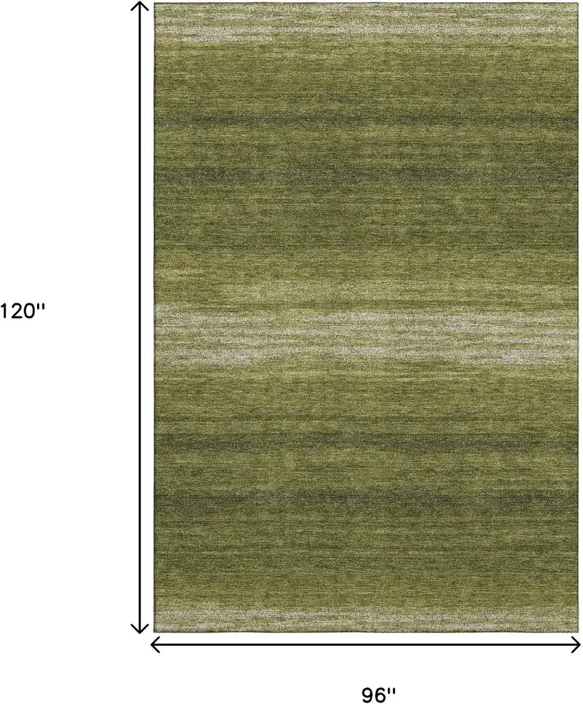 Olive Green And Ivory Striped Washable Area Rug With UV Protection Photo 9