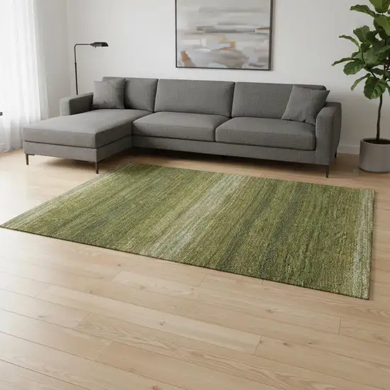 Olive Green And Ivory Striped Washable Area Rug With UV Protection Photo 2