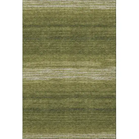 Olive Green And Ivory Striped Washable Area Rug With UV Protection Photo 2