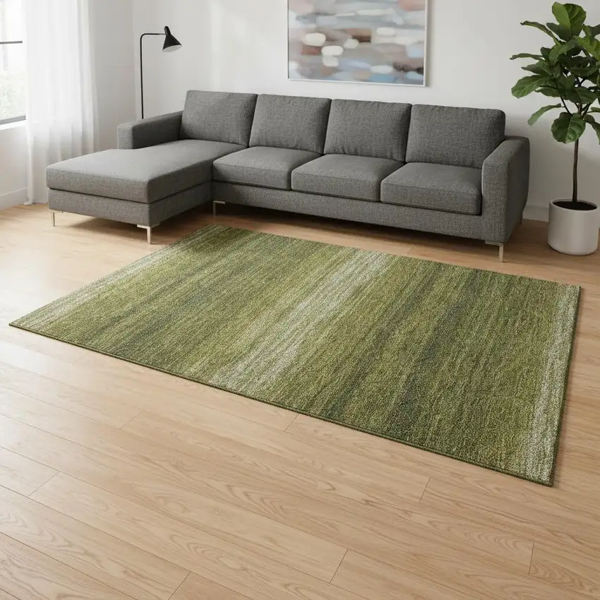 Olive Green And Ivory Striped Washable Area Rug With UV Protection Photo 2