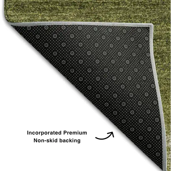 Olive Green And Ivory Striped Washable Area Rug With UV Protection Photo 5