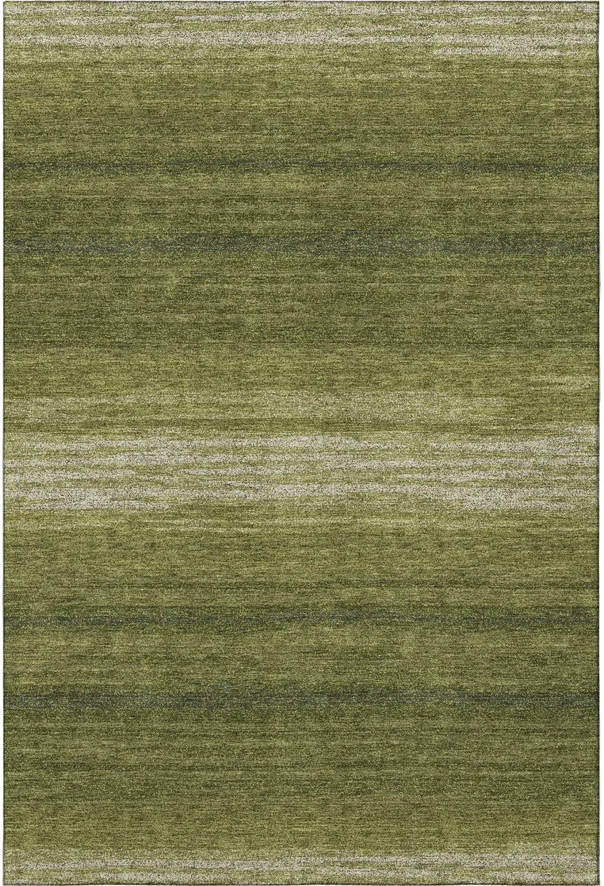 Olive Green And Ivory Striped Washable Area Rug With UV Protection Photo 2