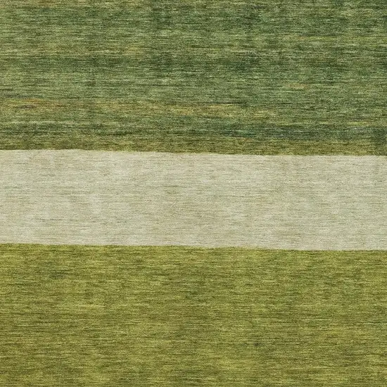 Olive Green And Ivory Striped Washable Area Rug With UV Protection Photo 2