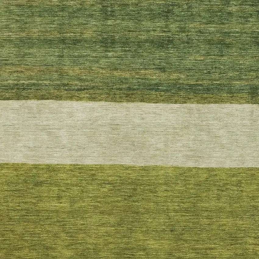 Olive Green And Ivory Striped Washable Area Rug With UV Protection Photo 2