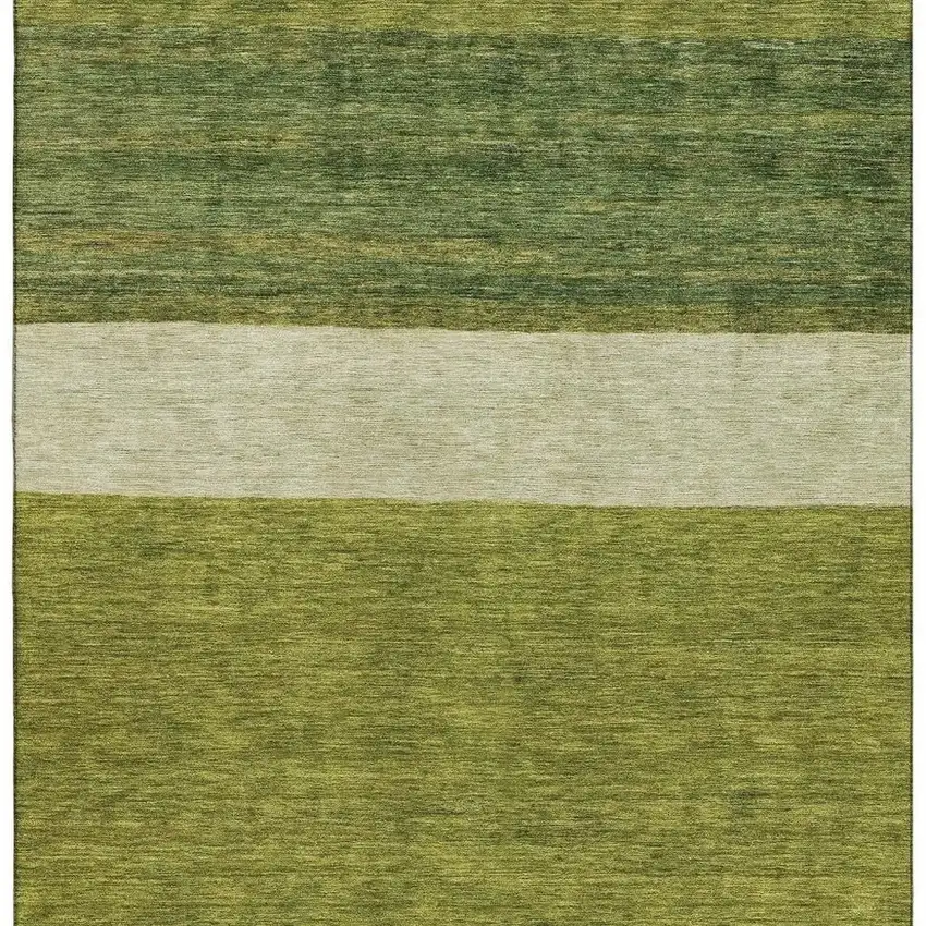 Olive Green And Ivory Striped Washable Area Rug With UV Protection Photo 3