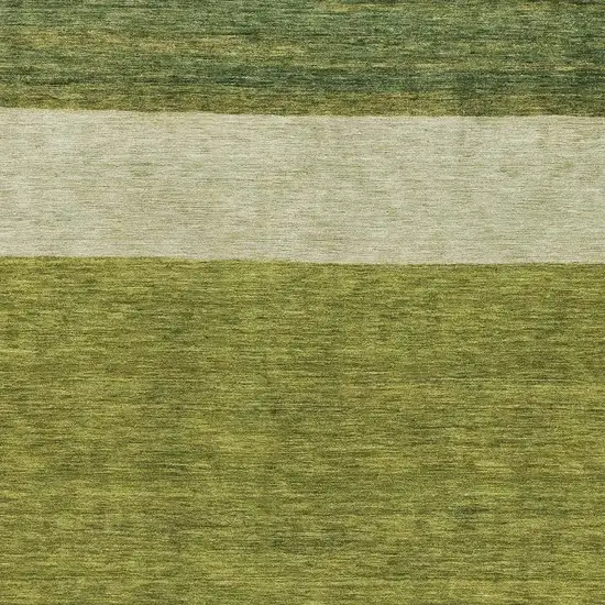 Olive Green And Ivory Striped Washable Area Rug With UV Protection Photo 2