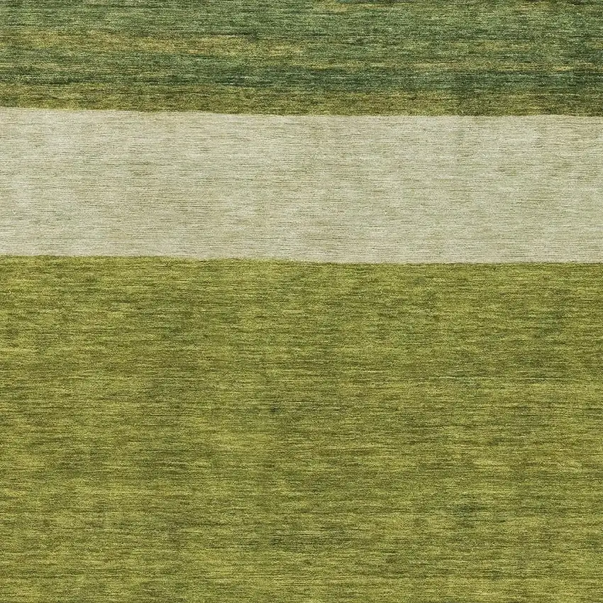 Olive Green And Ivory Striped Washable Area Rug With UV Protection Photo 2